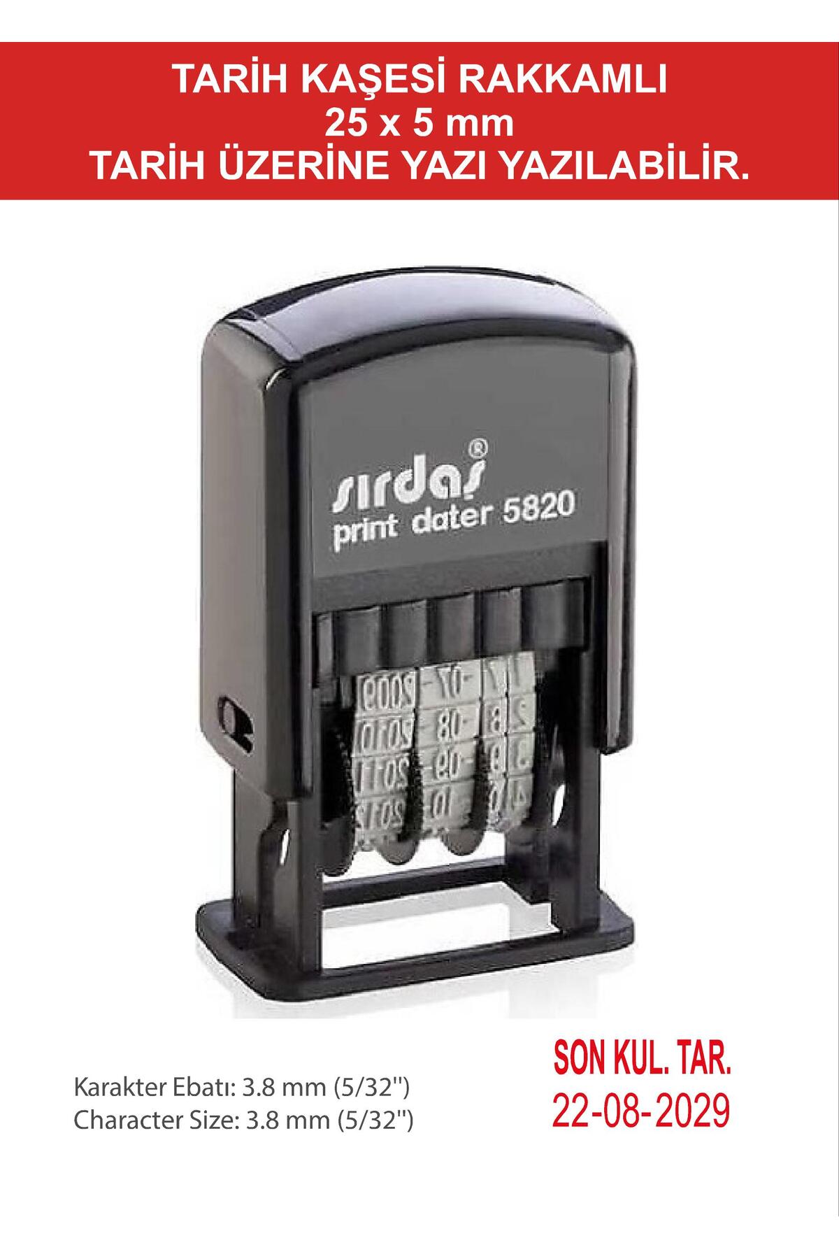 sırdaş kaşe 5820 OTOMATİK TARİH KAŞESİ  (TARİH RAKKAMLI) (TARİH ÜZERİNE 4mm. YAZI YAZILABILİR) - 3.8 MM