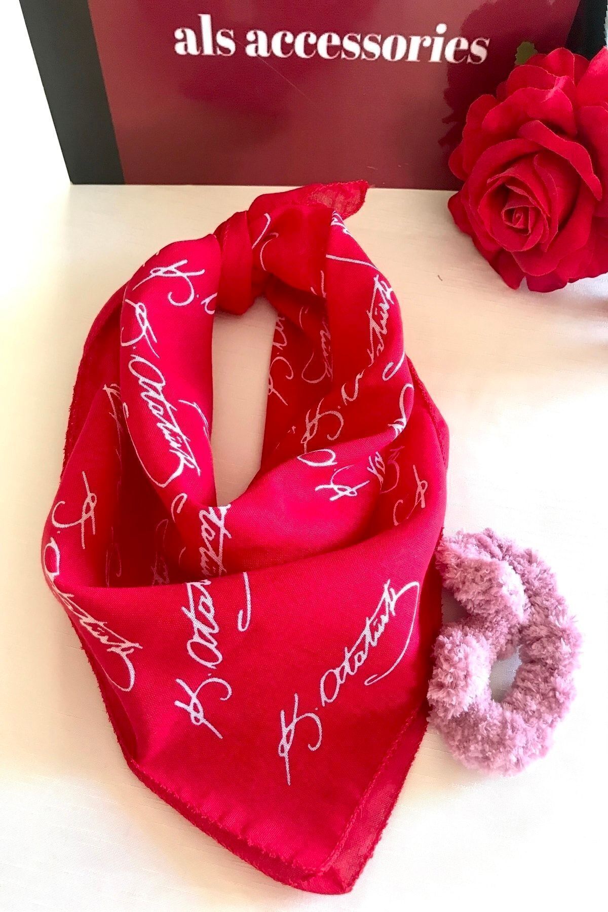 alsaccessories Atatürk Imzalı Kırmızı Renk Unisex  Cotton Bandana Fular