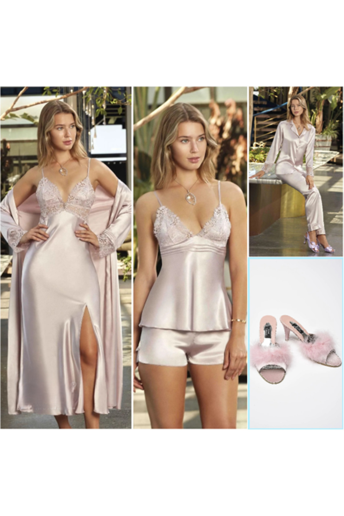 CSN CASANO Çeyizlik 6'lı Saten Gecelik Seti TERLİK HEDİYEDİR (Terlik Numaranızı Mesaj Olarak Belirtiniz)