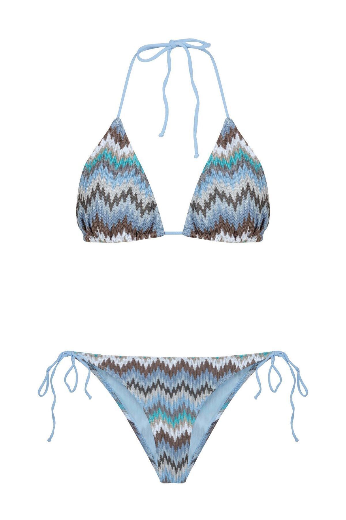 AQUELLA Renkli Triko Üçgen Bikini Takım