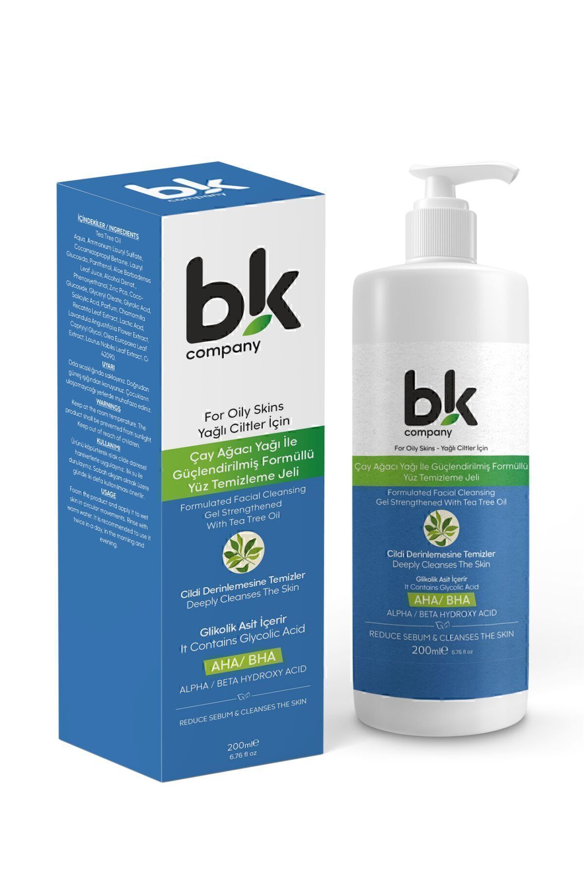 عصاره درخت چای ژل پاک کننده صورت تقویت شده ضد آکنه - تصفیه کننده طبیعی - 200 میلی لیتر BK COMPANY