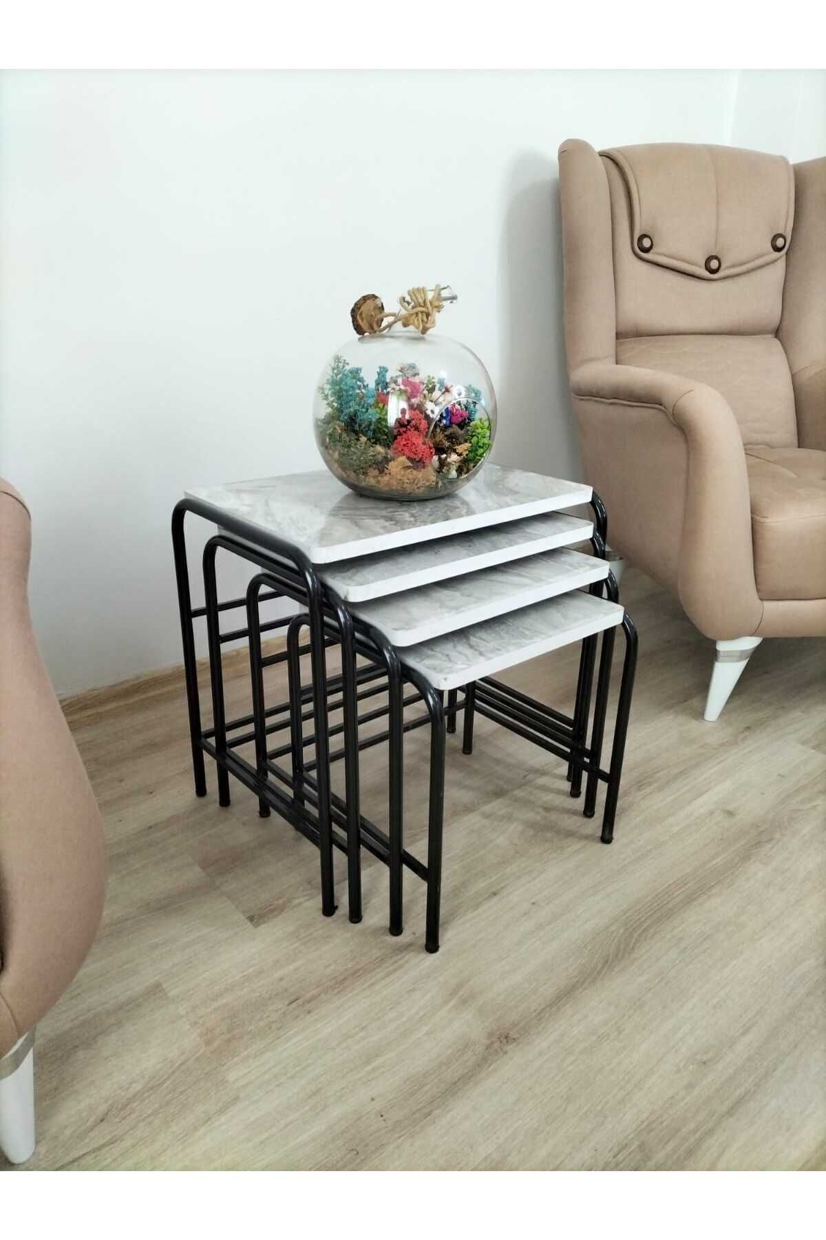 EVKO MOBİLYA Buket Sehpa, 4'lü Zigon Sehpa, Zigon Sehpa, Servis Sehpası, Iç Içe Geçen Sehpa, Ahşap Sehpa, Dörtlü