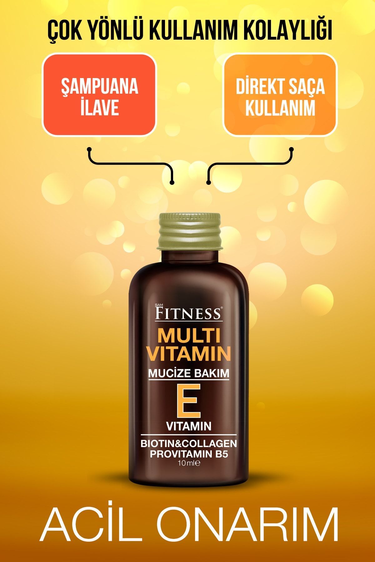 Fitness Professional Acil Onarıcı Mucize Bakım E Vitamini Biotin Collagen Provitamin B5 Multivitamin Saç Bakım Kürü 10 ml