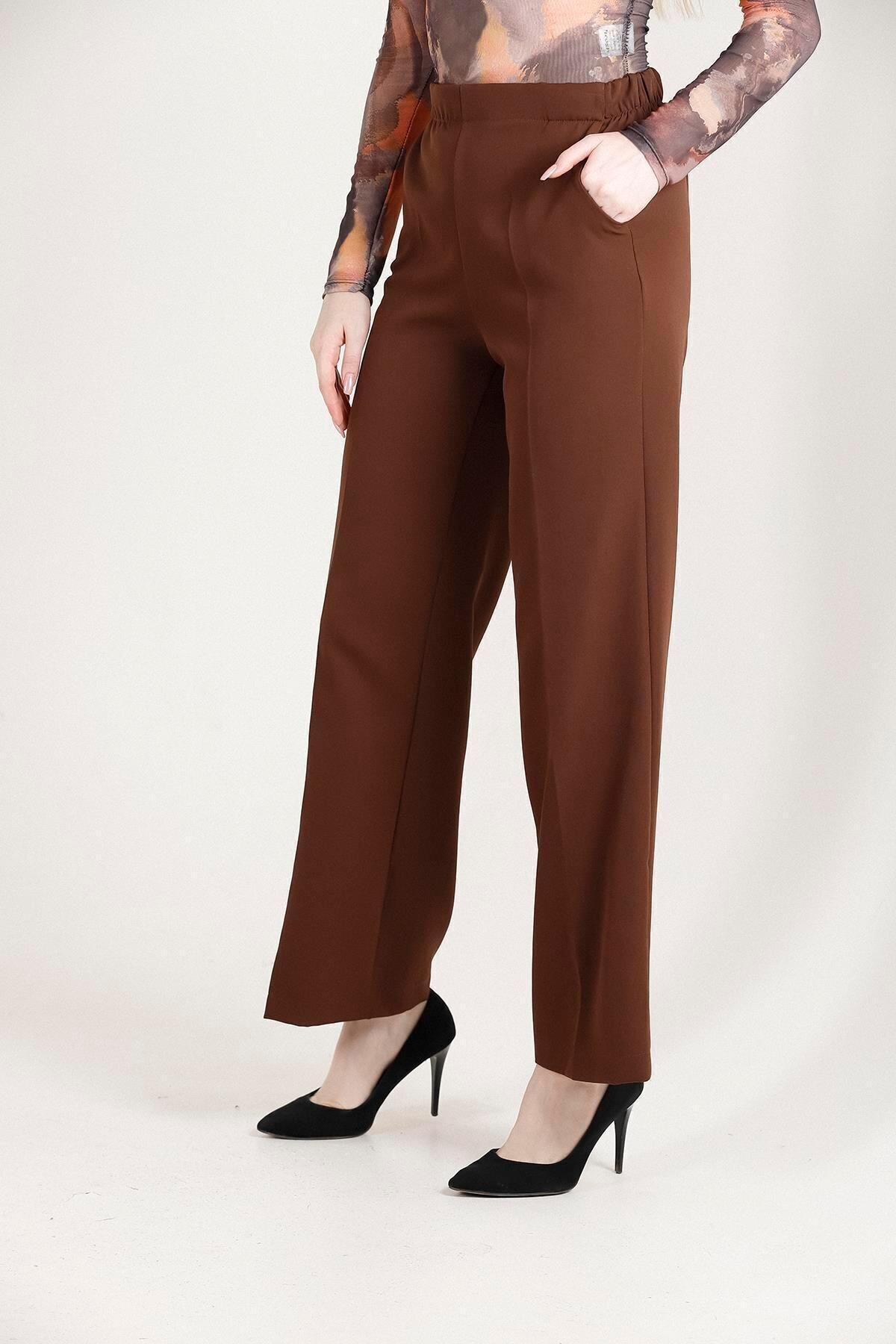 Balenbi-Pantaloni de damă Palazzo cu talie înaltă model 1003 Lycra maro 6