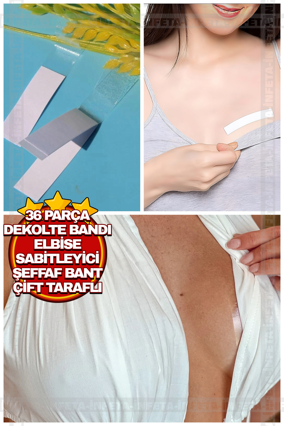 İnfeta 36 Parça Elbise Sabitleyici Bant Şeffaf Görünmez Çift Taraflı Dekolte Bandı