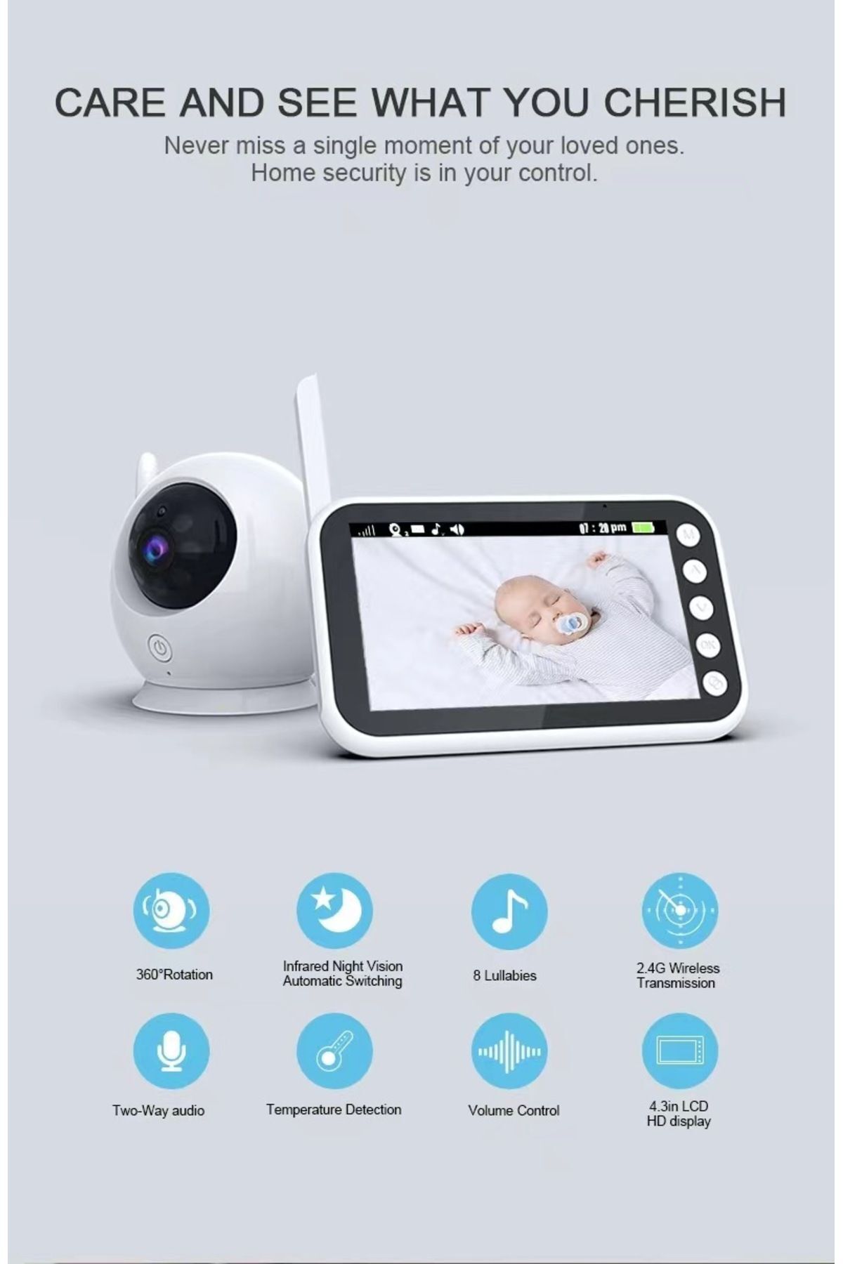 VOOKA Ape Lcd Ekranlı Gece Görüşlü Bebek Monitörü Bebek Izleme Kamerası Oda Sıcaklığı Kontrollü Kablosuz fotoğrafı 3 (önizleme)