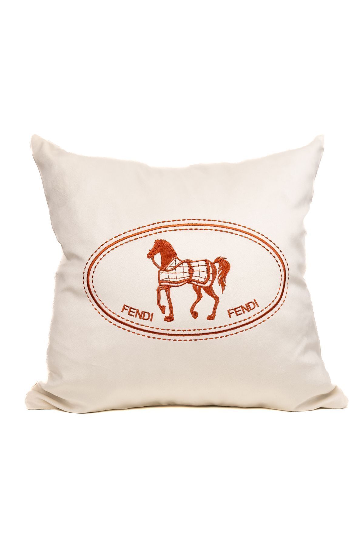 Hanl Cream Fendi Horse Model Orange Embroidery Embroidered Decorative Throw Pillow Pillow Trendyol