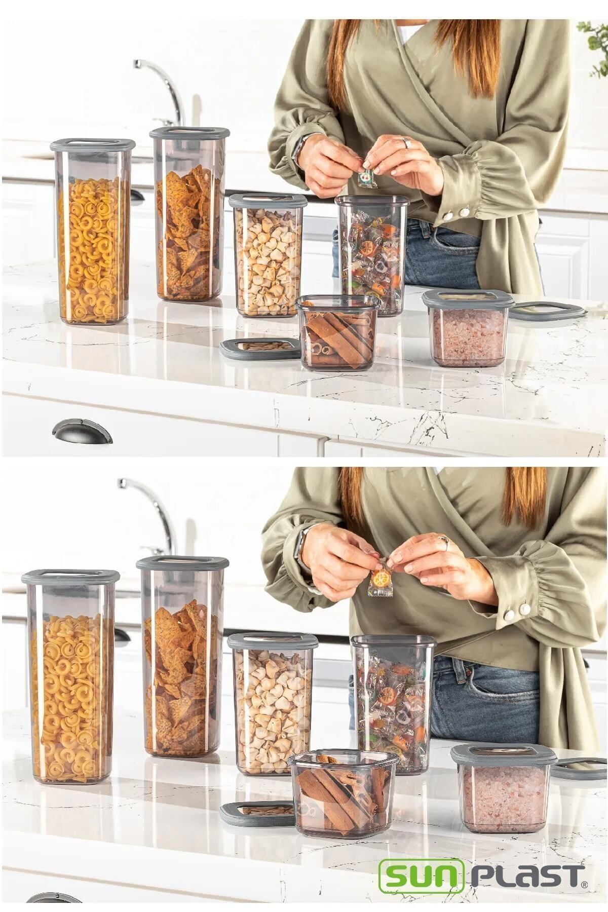 Sunplast-ROYAL Set of 24 Square with Label Square Food Storage Container X8(800ML-1200ML-1600ML)Jar with Hard Lid 6