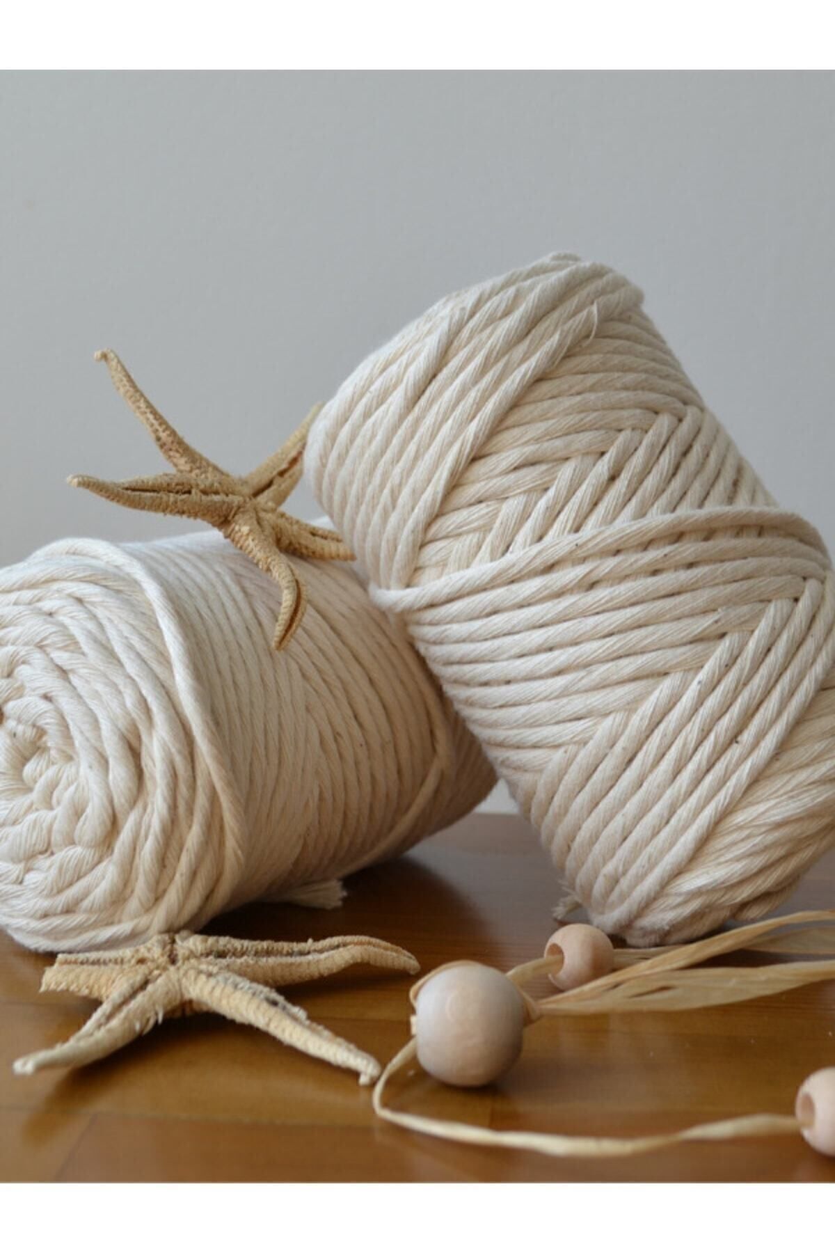 CAN DENİZ ART 3mm Krem Tek Büküm Taranabilir Makrome Ipi 250gr