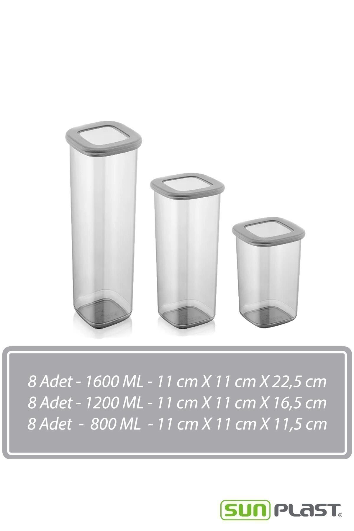 Sunplast-ROYAL Set of 24 Square with Label Square Food Storage Container X8(800ML-1200ML-1600ML)Jar with Hard Lid 7