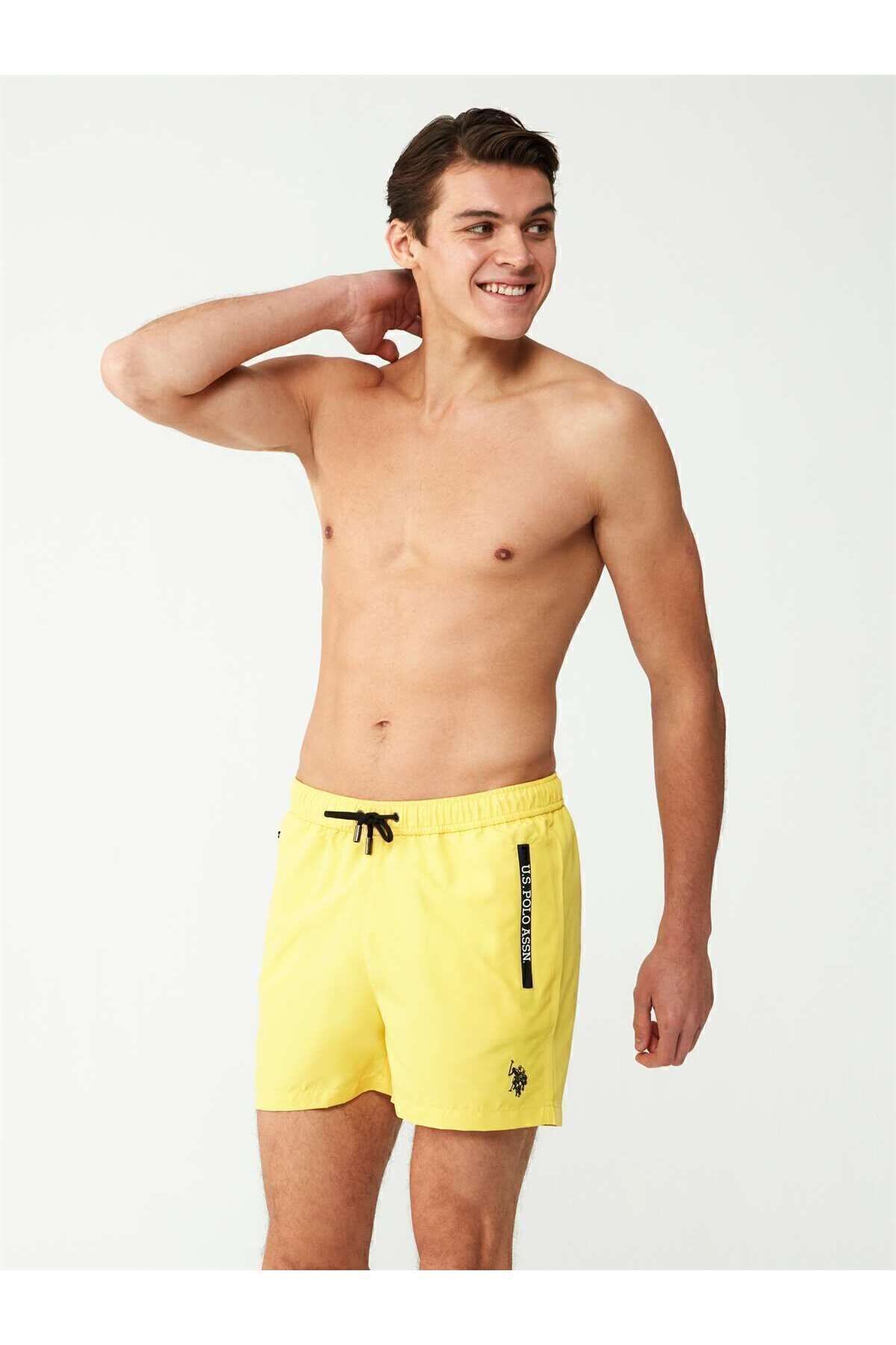 یو اس پولو شورت شنا مردانه زرد سایز متوسط ​​- 23007