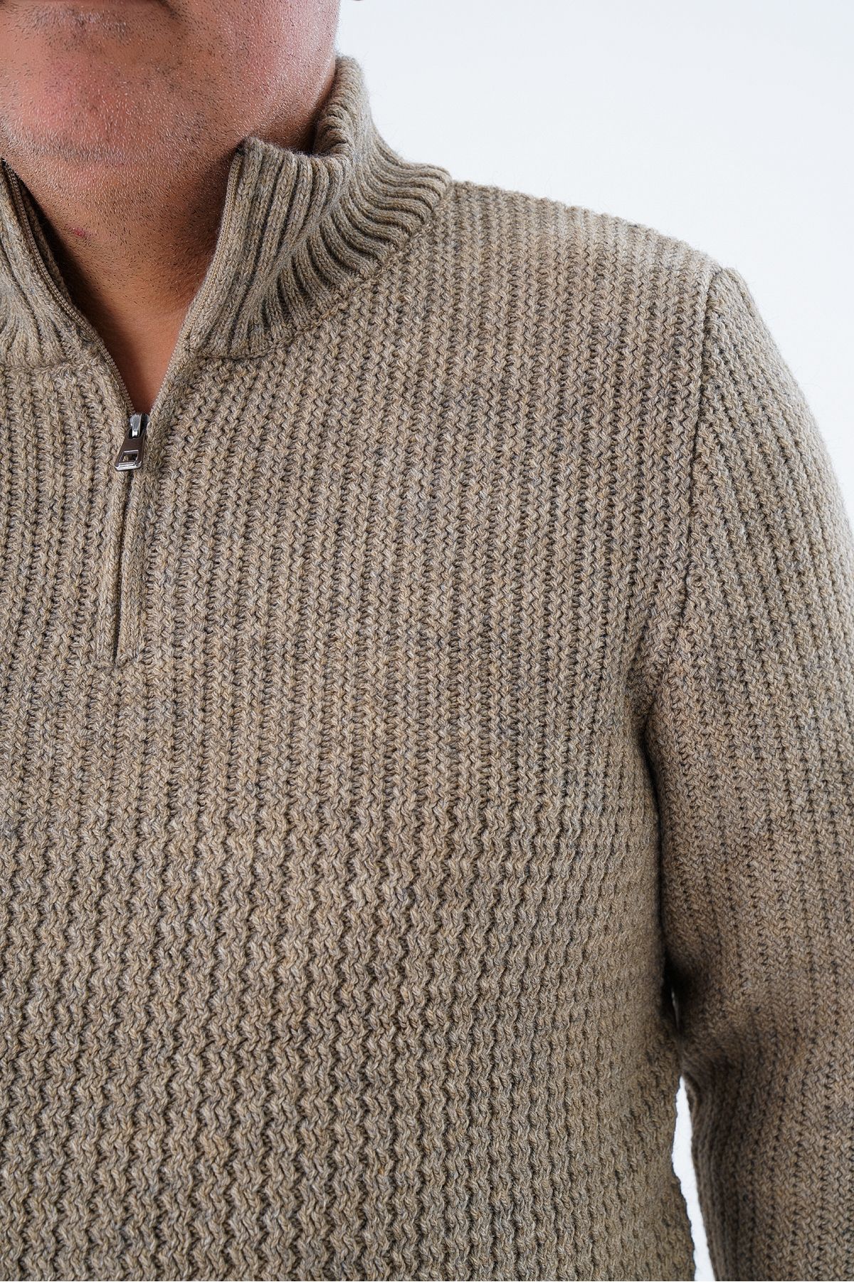 Trist Star-Men's Mink Knitwear Wool Sweater - Zigzag Execution, Stand Collar, Short Zipper - Large Size Trist-2117 5