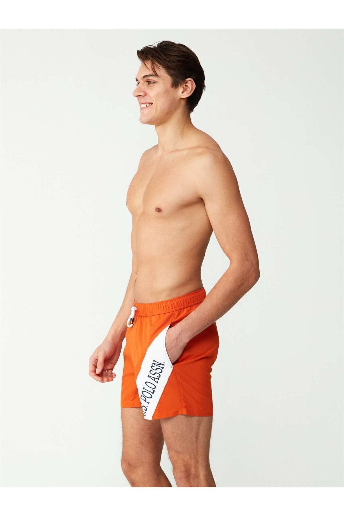 یو اس پولو - شورت شنا مردانه نارنجی سایز متوسط ​​​​۲۳۰۰۱