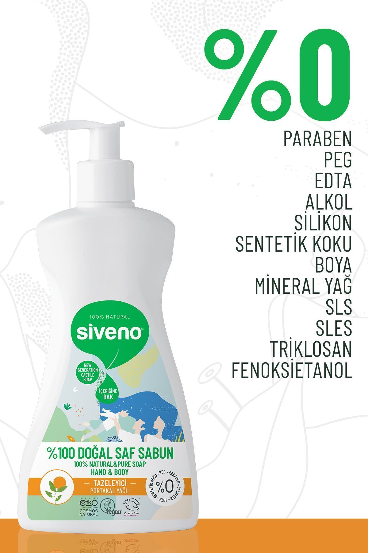 Siveno %100 Doğal Sıvı Kastil Sabun Portakal Yağlı Yoğun Nemlendirici Arındırıcı Bitkisel Vegan 300 ml fotoğrafı 3 (önizleme)