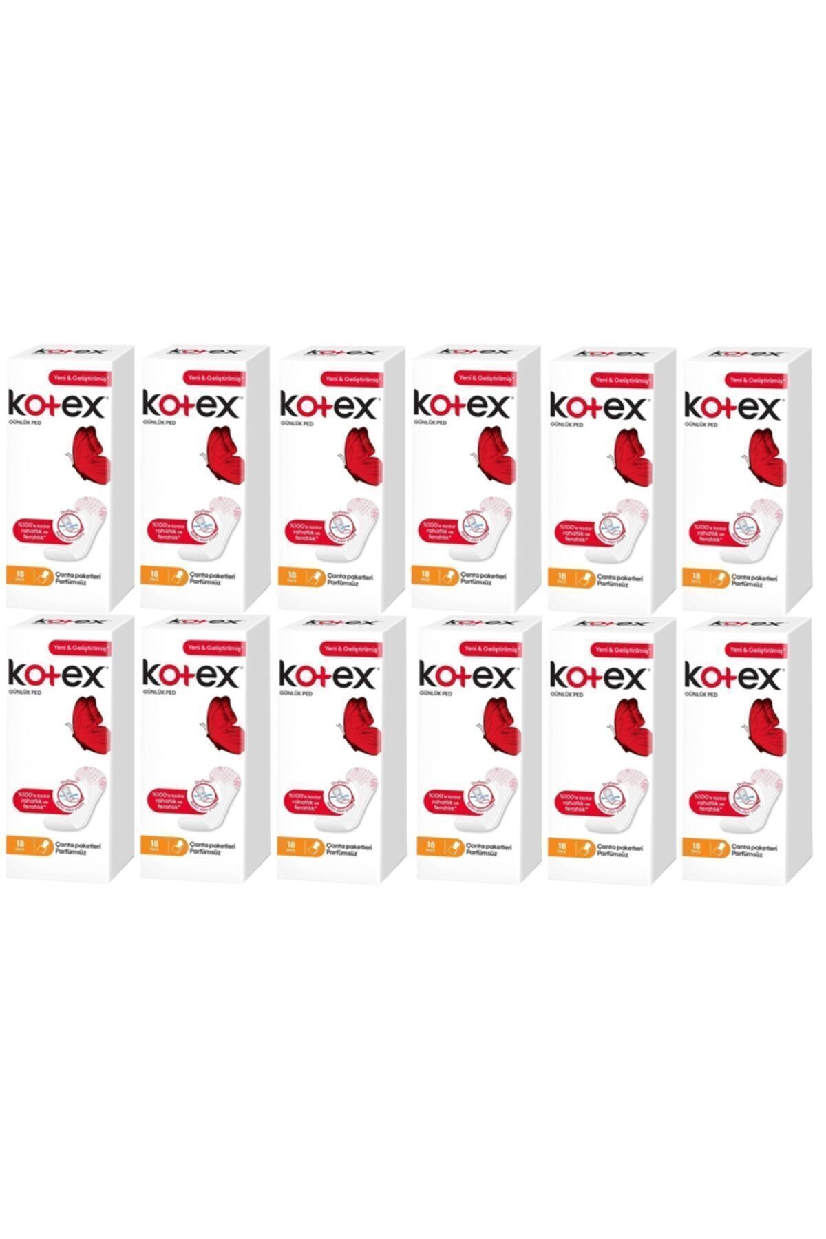 Kotex İnce Günlük Ped Parfümsüz 18'li 12 Paket