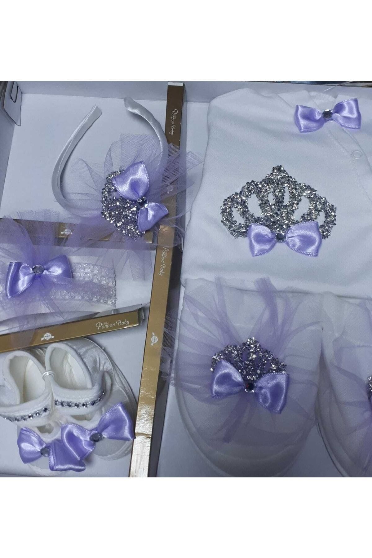 biyan collection Kız Bebek Hastane Çıkışı Lohusa Seti Terliği Tacı Terlik Taç Seti Hamile Doğum Hediyesi fotoğrafı 2 (önizleme)