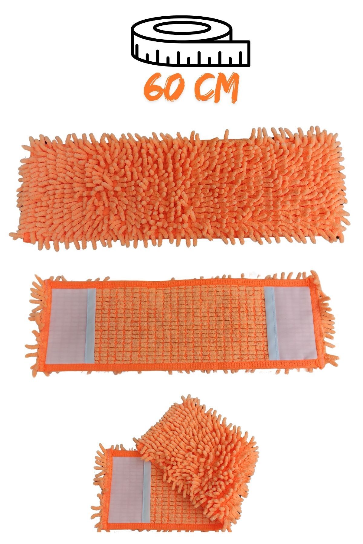 Mikrofiber Makarna Mop Ucu - Paspas Yedek Başlık Turuncu 60 cm