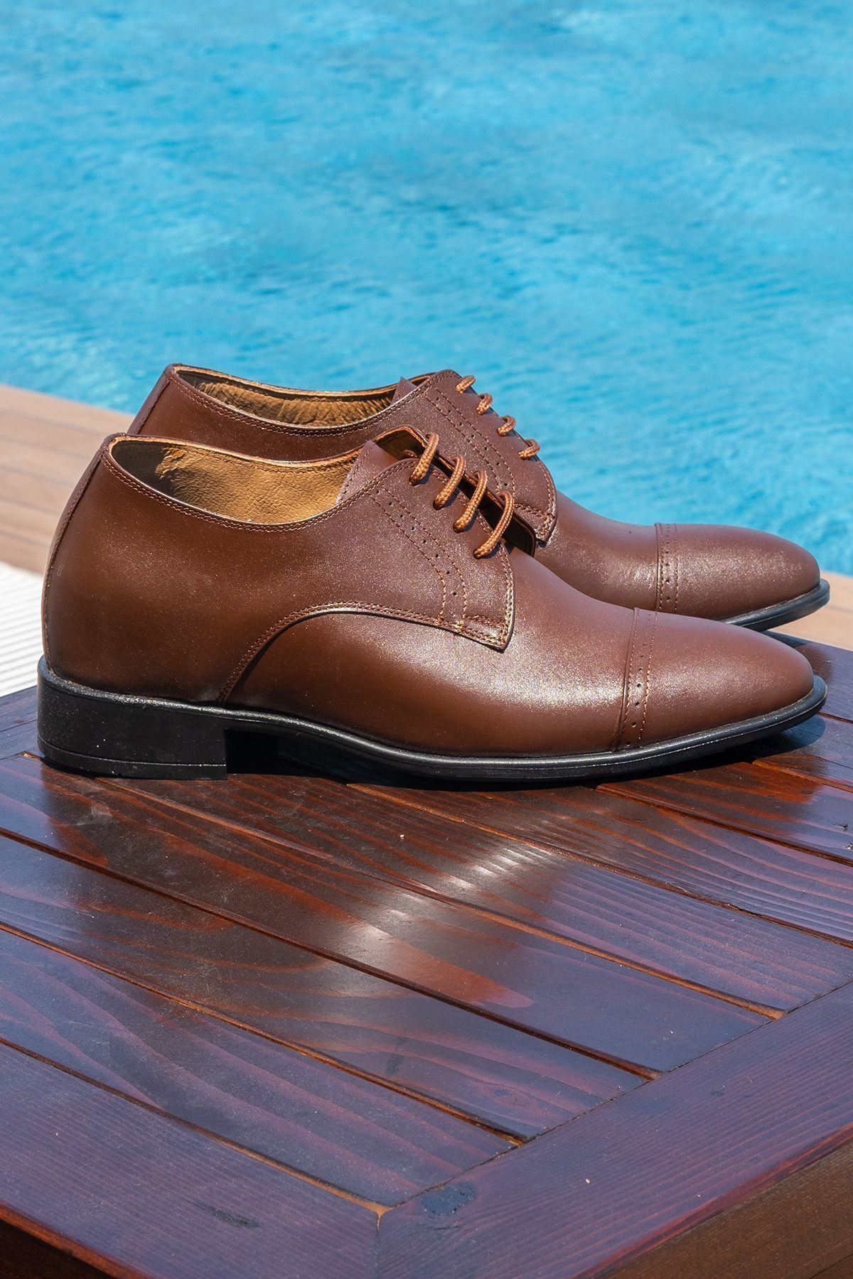 Elevold-7/ 9 Cm Height Increasing Hidden Heels Handmade Brown Oxford Model Men's Shoes Groom's Shoes 2