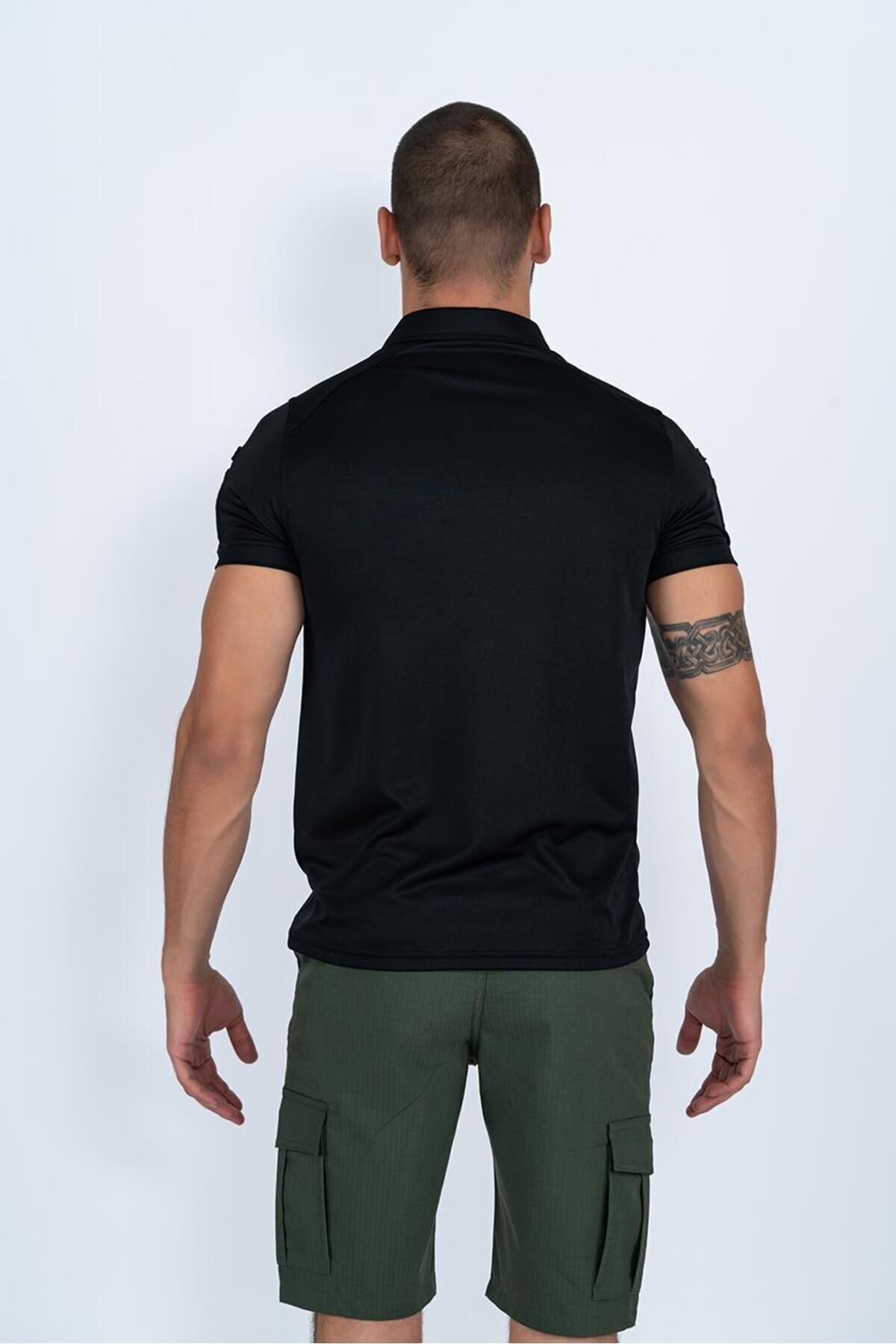 پولوشرت  مردانه پلی استر مشکی اسپرت راسته Slim/اسلیم فیت    Slim/اسلیم فیت Daily/روزانه | BİKATEX B-00083 TR - تصویر 5