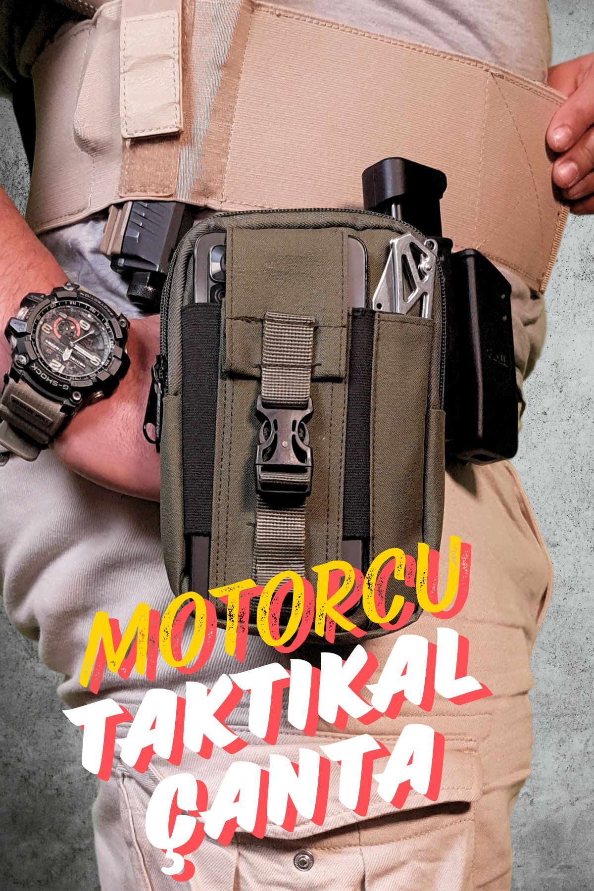 mottomia Motorcu Unisex Yeşil Telefon Bölmeli Taktik Kemerlikli Outdoor Taktikal Askeri Çanta (18X11CM)