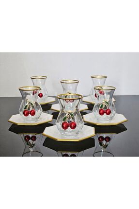 Barok ATLAS KREM KİRAZLI ÇAY SET