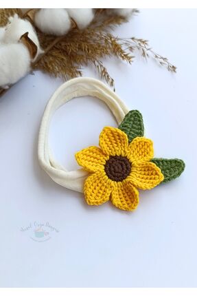 Masal Örgü Dünyası Ayçiçeği Temalı Saç Aksesuarları Bebek/Çocuk Bandana