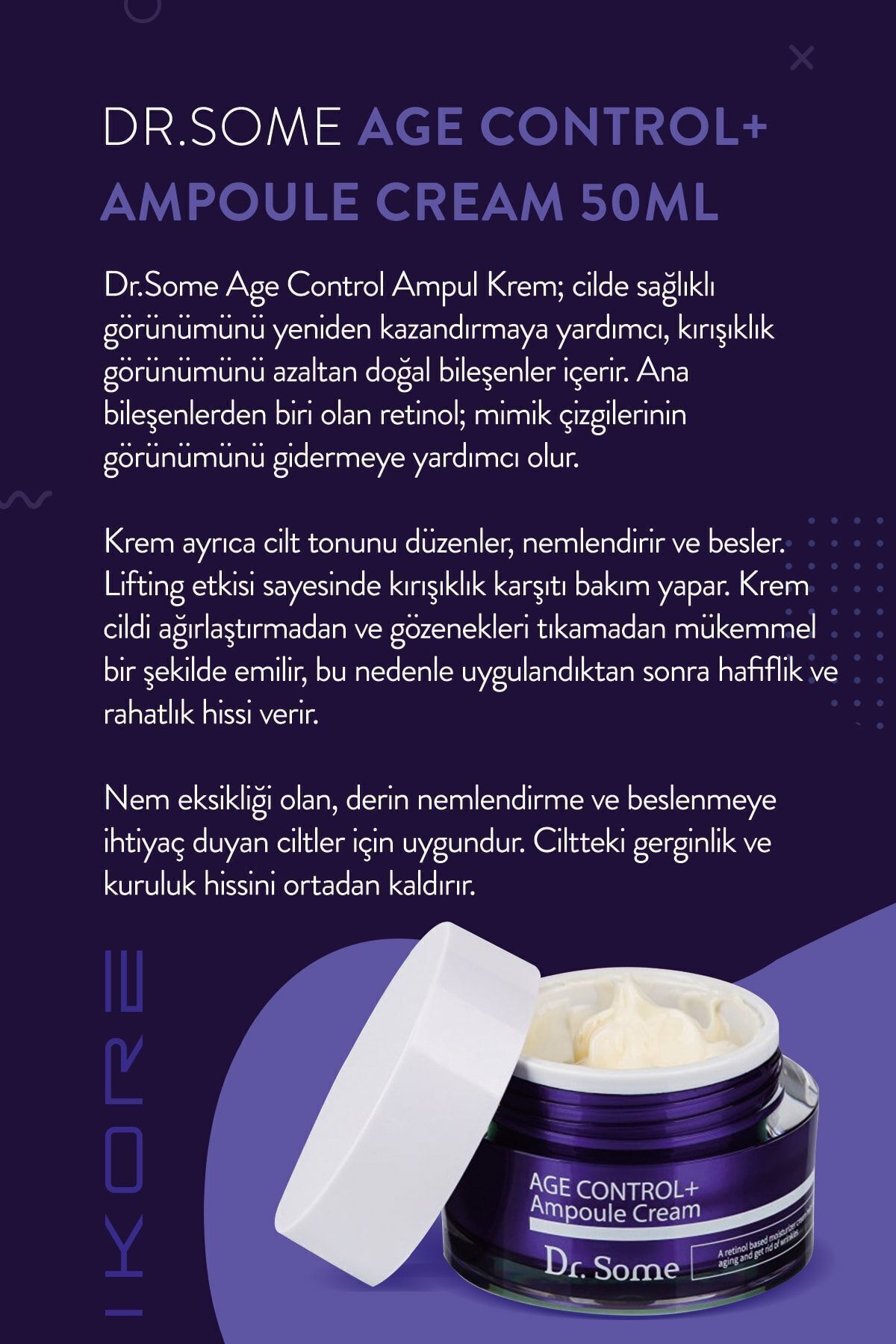 کرم مغذی، لیفتینگ و ضد چروک صورت کره ای حاوی کلاژن و رتینول 50 میلی لیتر Ikore DR.SOME