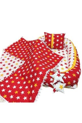 Taraftar Sarı Kırmızı Yıldız Desenli Ponpon Battaniye trfset08
