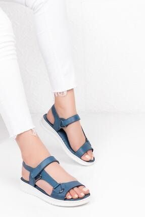 Kadın Mavi Hakiki Deri Comfort Sandalet B607