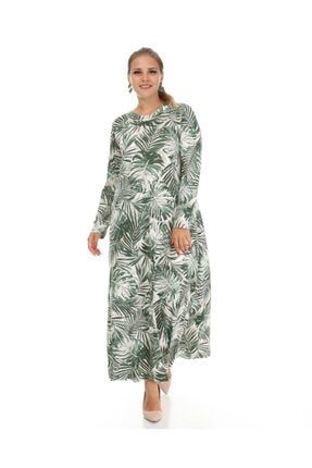 Büyük Beden Kadın Viskon Kumaş Baskı Desen Elbise 3665