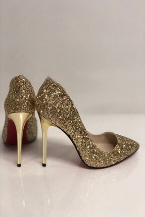 Kadın Altın Cam Kırığı Topuklu Ayakkabı TWS-017-02