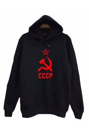 Unisex Siyah Cccp Sovyetler Birliği Kapşonlu Sweatshirt Hoodie KS65789431