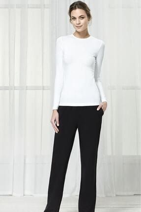 Kadın Beyaz Yuvarlak Yaka Uzun Kollu T-shirt SS 2701-1