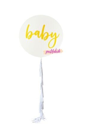 Baby Baskılı Beyaz Jumbo Balon Püsküllü PK0795