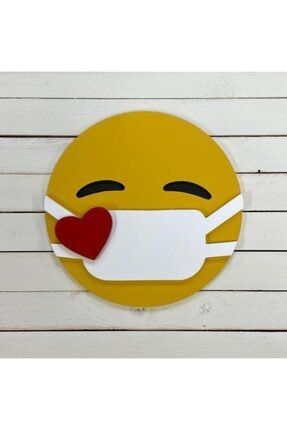 Korona Maskesiz Girilmez Emoji Corona Maske Takınız Uyarı Işareti Kapı Duvar Süsü krn2
