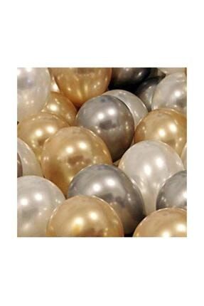30 Adet Metalik Sedefli Gold-gümüş Gri-beyaz Balon, Helyumla Uçan PS12349735PD