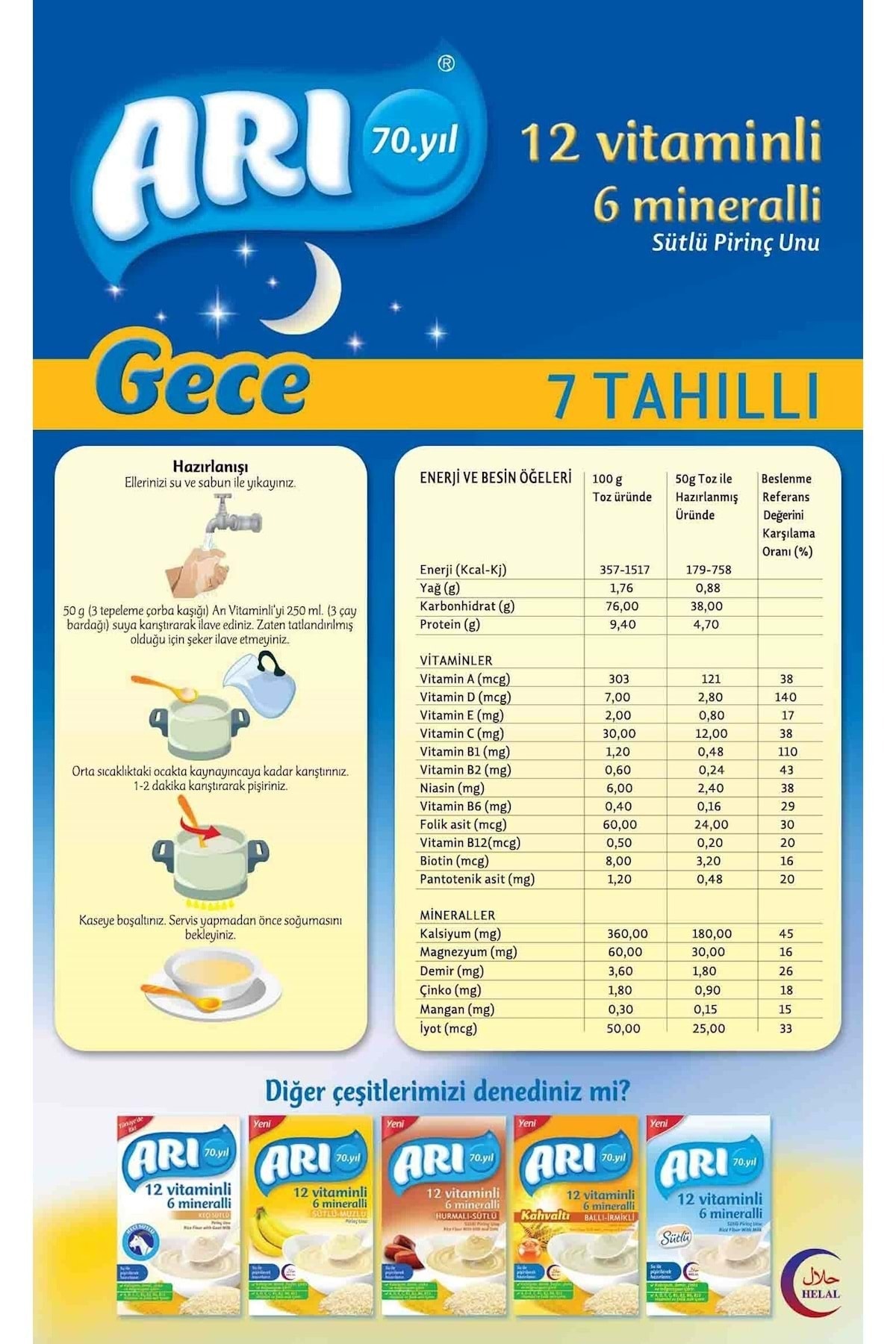 Arı Mama Pirinç Unu 200gr Gece 7 Tahıllı Sütlü (12 Li Set) fotoğrafı 4 (önizleme)