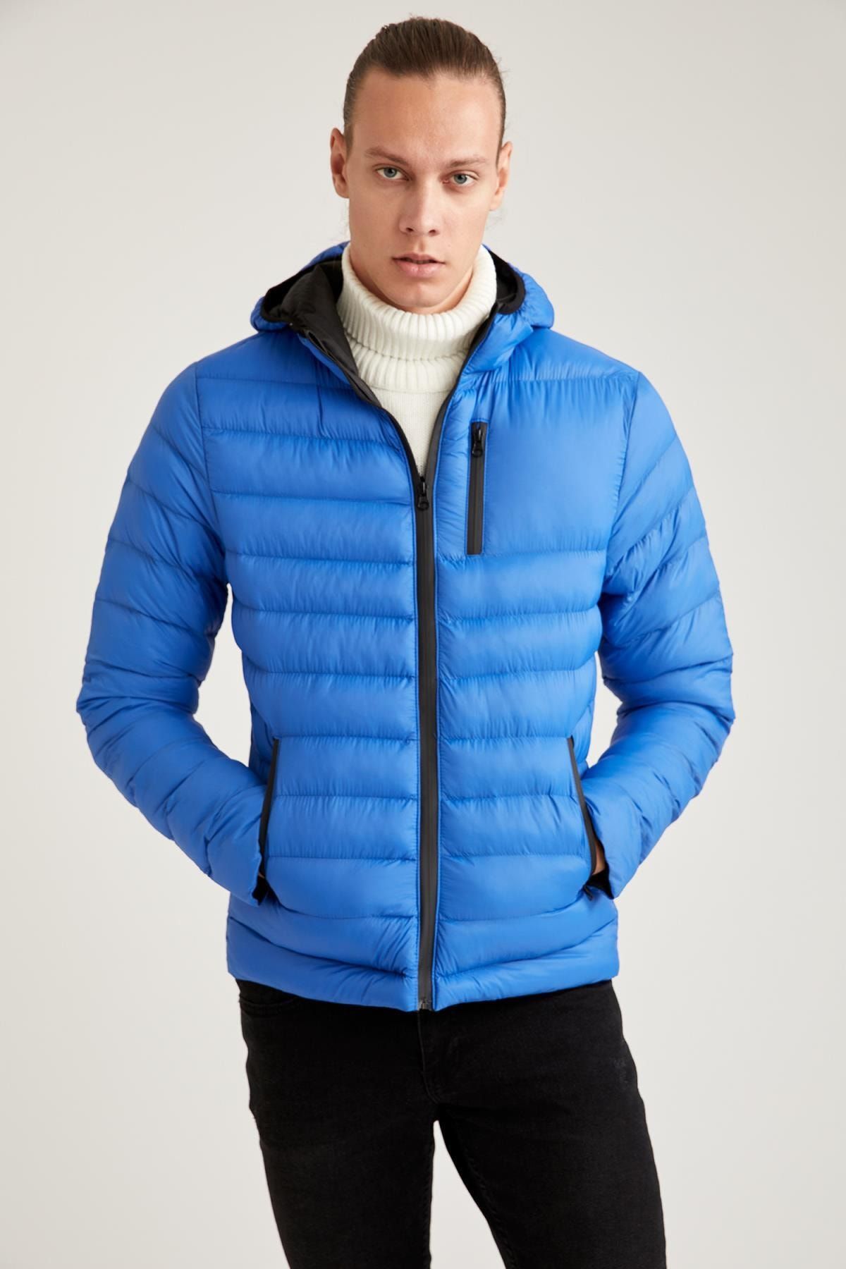 Defacto Erkek Mavi Kapusonlu Slim Fit Ince Sisme Mont Trendyol