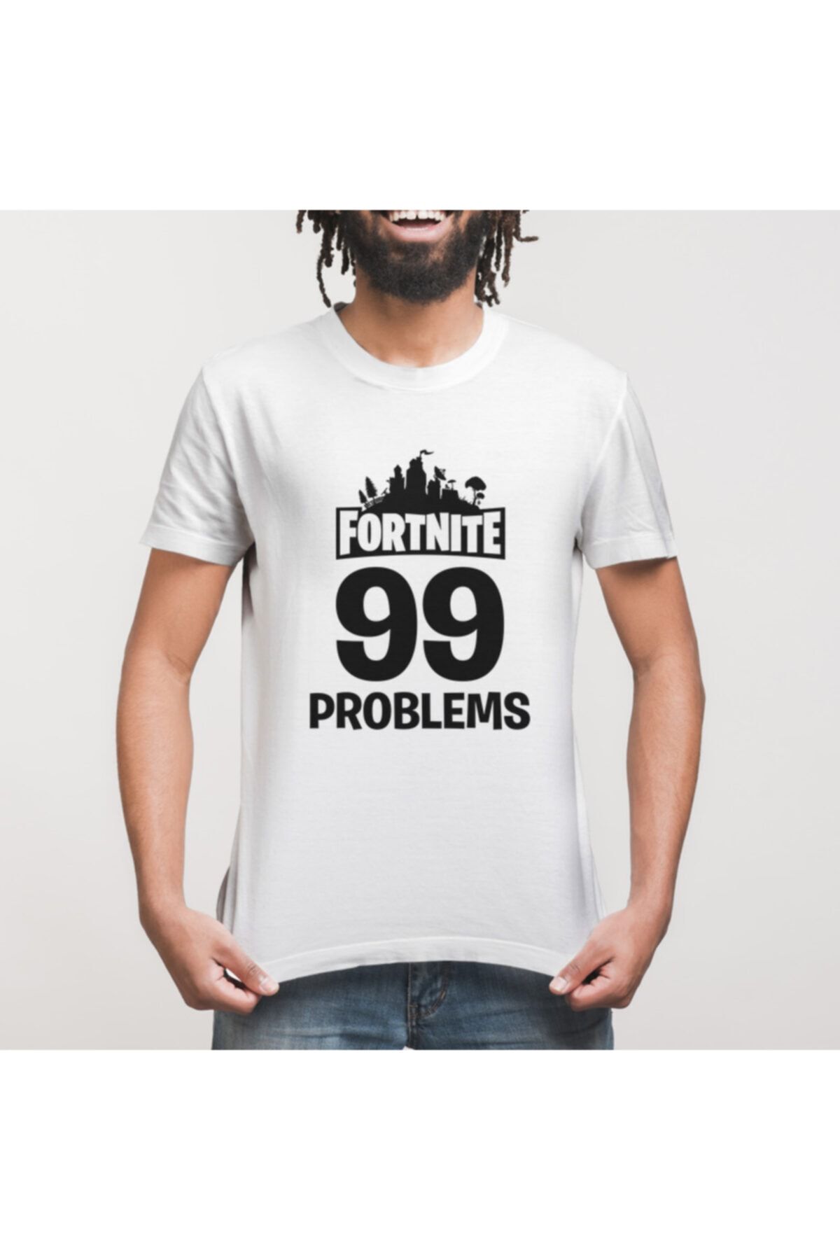 Crazy-Fortnite 99 Problems On White Men's T-Shirt 3
