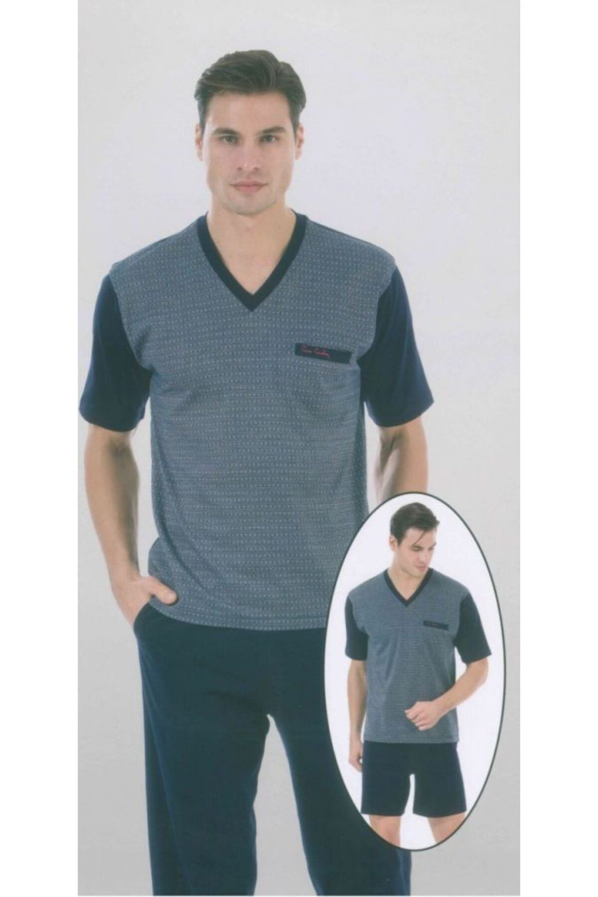 ست پیژامه آبی مردانه جعبه جهیزیه پیر کاردین یقه 3 5284 ارسال رایگان Pierre Cardin