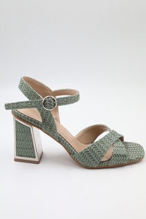 3016 Yeşil Simli Kadın Topuklu Ayakkabı PSG21-3016-17
