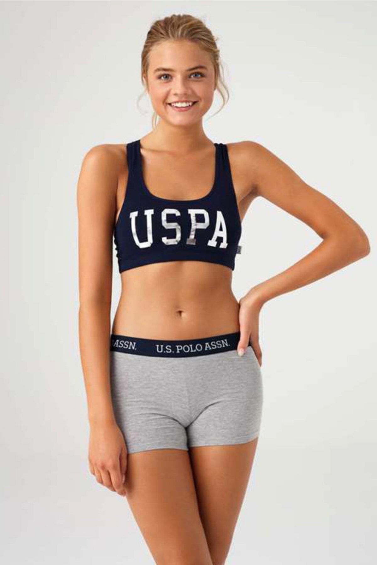 U.S. Polo Assn. Women's Navy Blue Thick Strap Sports Bustier and Boxer Set  - Trendyol