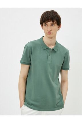 Erkek Yeşil Polo Yaka Basic Kisa Kollu Pamuklu T-Shirt 1YAM12133LK