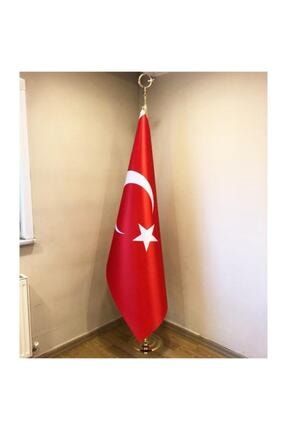 Türk Makam Bayrağı Seti Sarı Direkli Simsiz Saten Kumaş 225 Cm FRS020