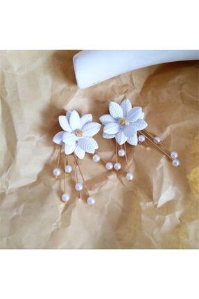 Mini Incili Beyaz Çiçek Küpe 000460