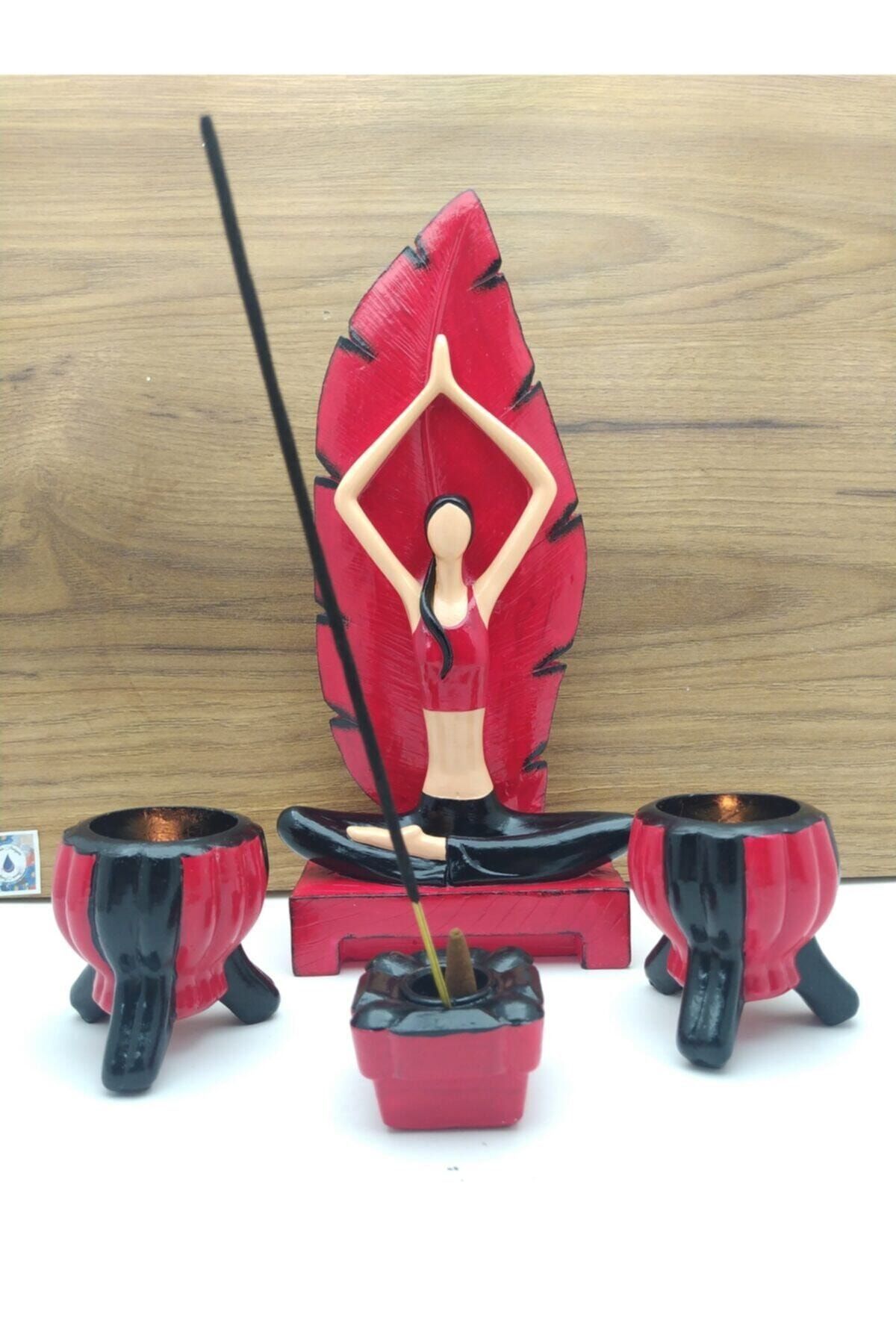 Kırmızı Yoga Yapan Kız Tütsülük Ve Mumluk