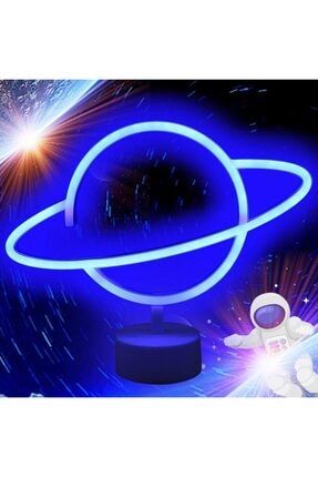 Dekoratif Mavi Gezegen Saturn Led Lamba Planet Neon Led Işık 975689