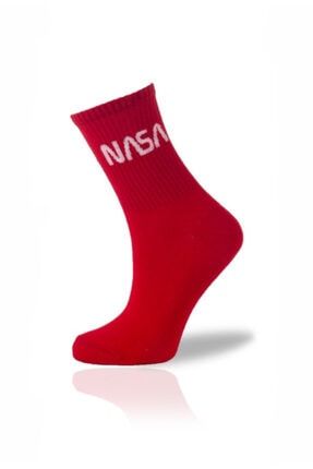 Unisex 3 Çift Kırmızı Nasa Yazılı Kolej Soket Çorap 0028