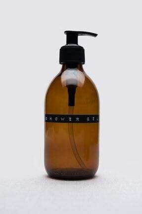 Trichi Home 300ml Amber Kahverengi Cam Sıvı Sabunluk Retro Tasarım 3d Etiket Shower Gel TrCh-565