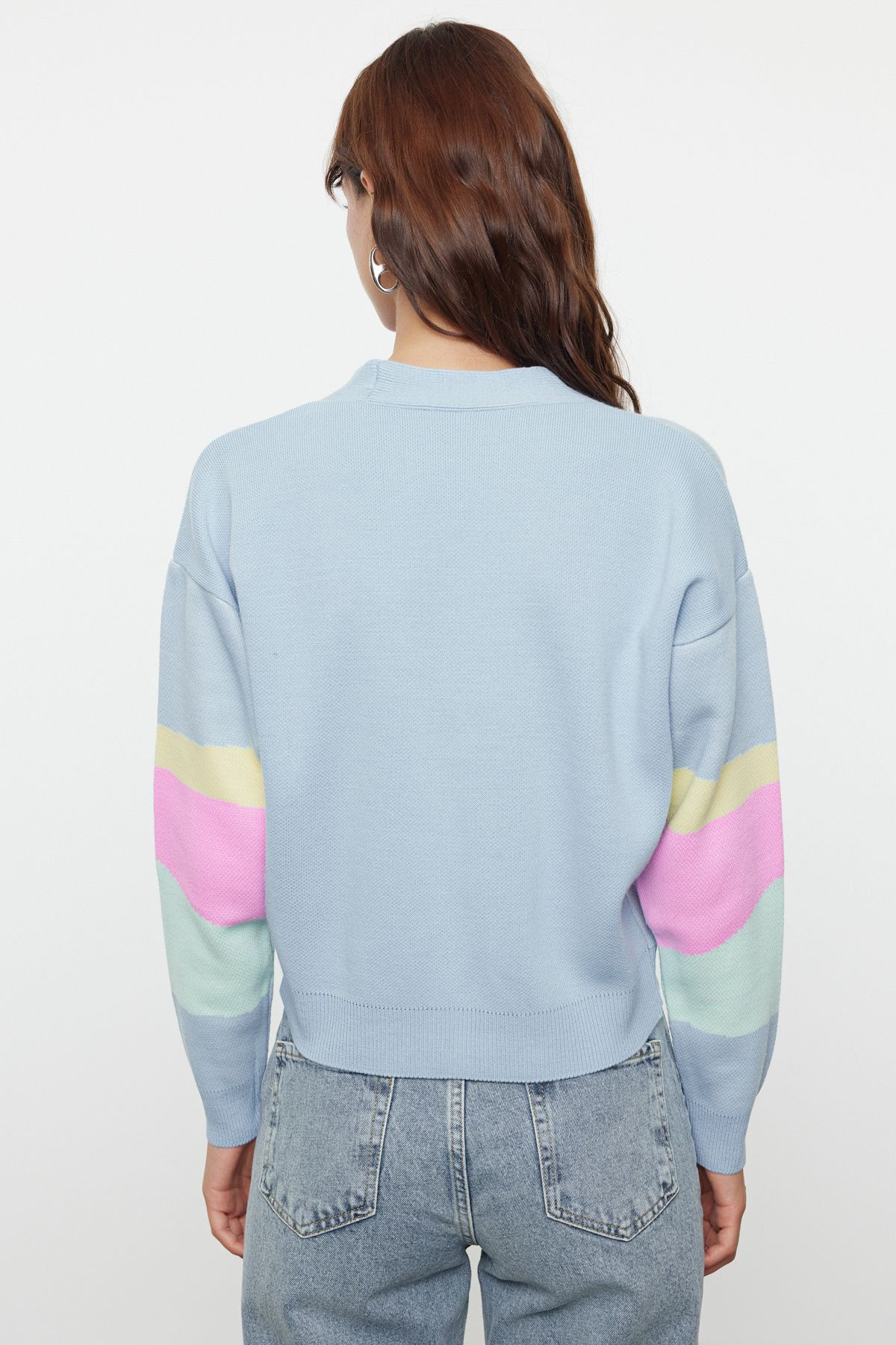 Trendyol Collection-Color Blocked Blue Knitwear Cardigan - TWOAW25HI00264 5